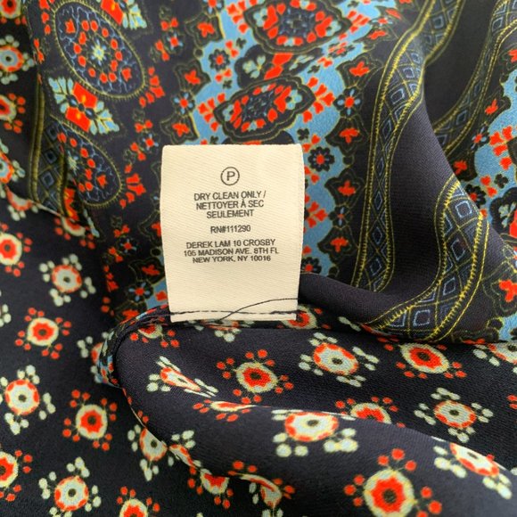 Derek Lam 10 Crosby Navy Silk Print Blouse Size 6 - Picture 8 of 8